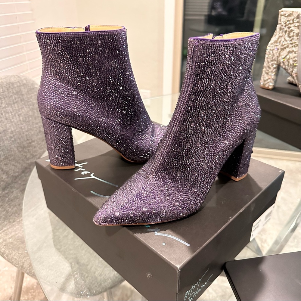 Betsey Johnson CADY Purple Rhinestone Boots Size 9